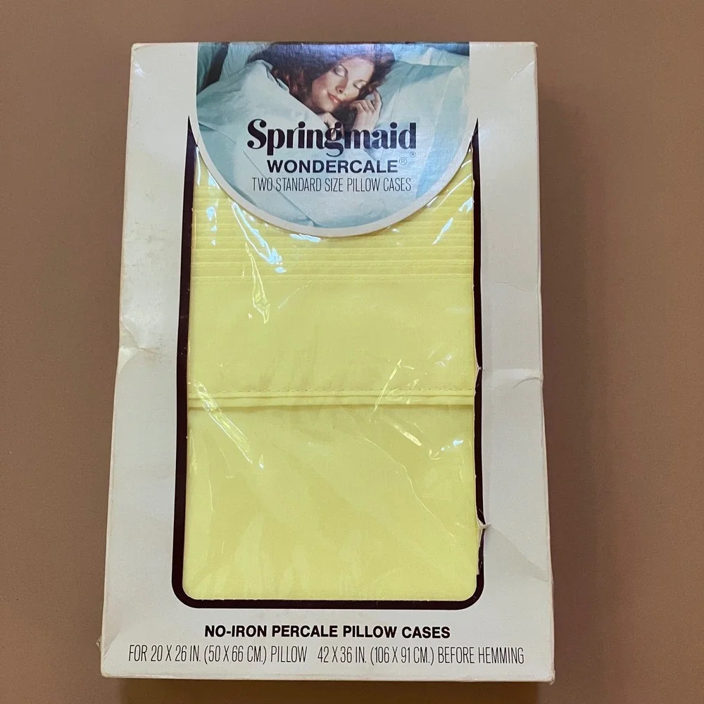 Vintage Springmaid Wondercale Peignoir Pastels Yellow Pillowcases - 2 Standard